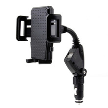 Universal  Dual USB 2 Port Car Charger Cell Phone Mount Stand Holder for Mobile Phones GPS Worldwide Store