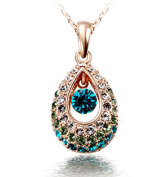 Hottest Gold Silver Teardrop Crystal Necklace Jewelry Colorful Crystal Rhinestone Necklace Cheap Jewelry Wholesale
