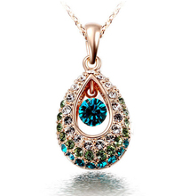 Hottest Gold/Silver  Teardrop Crystal Necklace Jewelry,Colorful Crystal Rhinestone  Necklace Cheap Jewelry Wholesale