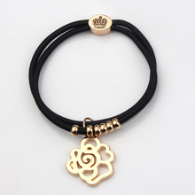 Bear Charms Bracelets Women Strong Elastic Black Rope Heart Elephant Rose Key 18K Gold Crown Hair