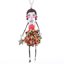 Bonsny doll necklace dress new 2015 acrylic alloy star girl women multicolor flower figure pendant fashion jewelry accessories
