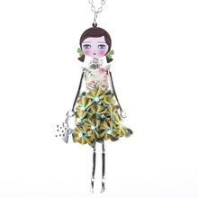 Neway doll necklace dress pendant 2015 new acrylic alloy star girl women multicolor flower figure fashion