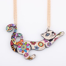 Bonsny cat necklace acrylic pattern 2015 new jewelry accessories autumn winter aniaml multicolor girls woman fashion design