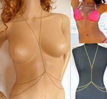Body Jewelry Women Colar Sexy Gold Plated Body Chain Belly Waist Belt Chain Bikini Crossover Harness