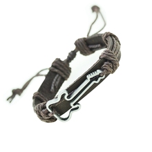 Antique Genuine Leather Bracelets Hollow Guitar Charm Bracelet for Men Bracelets Bangles Jewelry