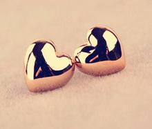 New 2015  Korea Wedding Simple Sweet Love Heart Gold Plated Party Lady Earrings