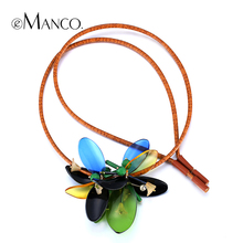 Women trendy plank statement pendant with Leather Strap eManco 2014 new promotions acrylic necklaces jewelry accessories NL0017