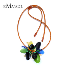 Green acrylic necklace new 2015 spring summer new womens eManco fashion leather cord jewelry necklace necklaces