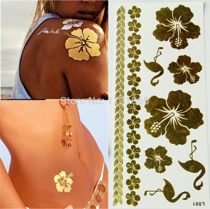Sexy Classic Flower Flash Tattoo Jewelry Temporary Tattoos Gold Tattoo Sleeve Tatuagem Dourada Gold Tatoo Tatuajes