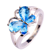 Free Shipping Wholesale New Jewelry Pear Cut Shiny Blue Topaz 925 Silver Ring Size 6 7