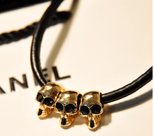 Hotsale Wholesale High Quality Skull Black Leather Cord Necklace collar Free Shipping