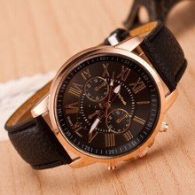 New 2014 Women Dress Watche Fashion Bracelet Geneva Roman Numerals Genuine Leather Analog Quartz Wristwatch Casual