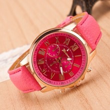 New 2014 Women Dress Watche Fashion Bracelet Geneva Roman Numerals Genuine Leather Analog Quartz Wristwatch Casual