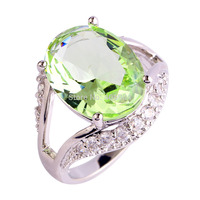 Wholesale New Jewelry Oval Cut Green Amethyst & White Topaz 925 Silver Unisex Ring Size 7 8 9 10 11 Best Selling