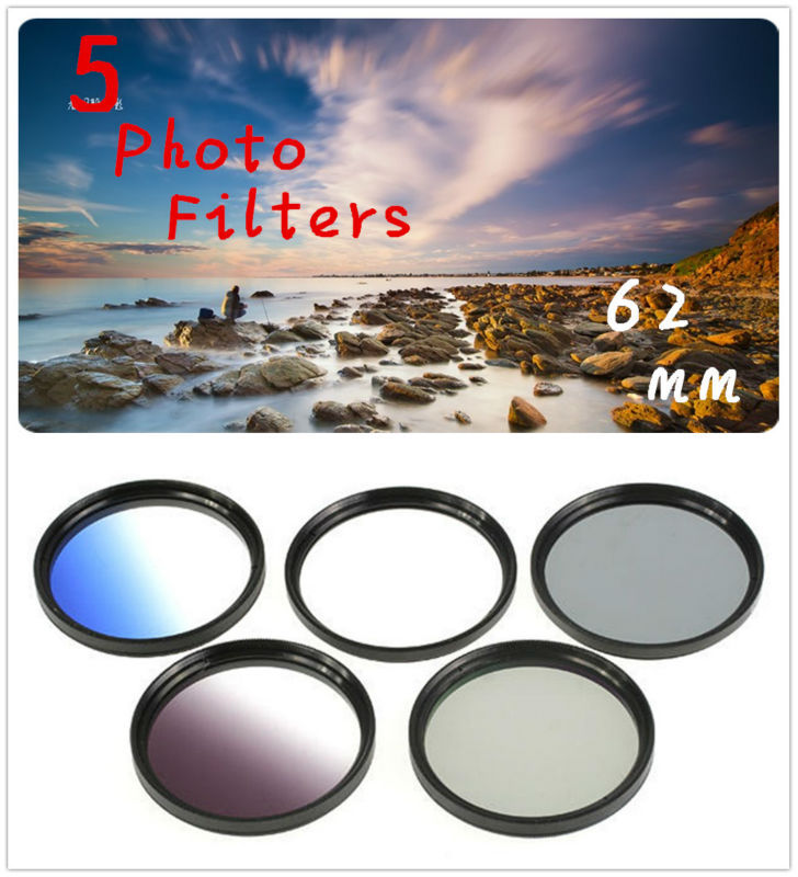 62mm 5 Photo Filter Kits UV CPL ND4 Grad Color Filter Lens for Nikon D3100 D3200