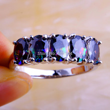 Wholesale New Mysterious Jewelry Fashion Unisex Oval Cut Rainbow Topaz 925 Silver Ring Size 6 7
