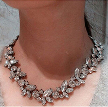 High Quality 2015 Fashion Jewelry Women Crystal Silver Flower Pendant Statement Bib Choker Charm Collar Necklaces Wholesale