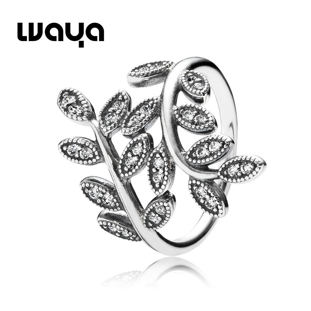 925 Sterling Silver Leaves Ring With Cubic Zirconia European Fine Brand Jewelry For Women Birthday Gift