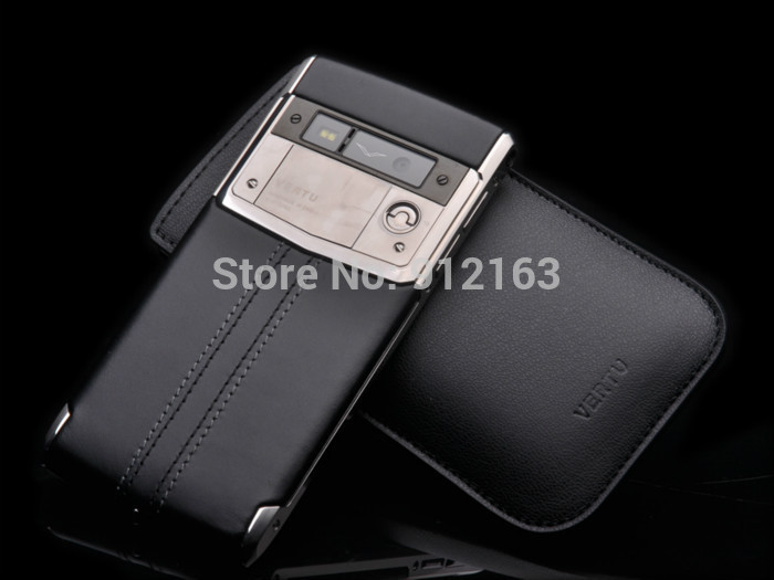 2015 New Luxury Signature Touch PVD Black Mobile Phones Calfskin Leather Titanium Android 4 4 4G