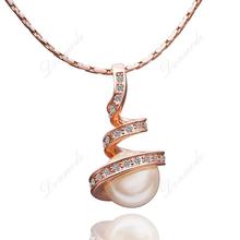 Free shipping Fashion jewlery Wholesale 18K Gold Plating Crystal Pearl Elegant Pendants Necklace N013