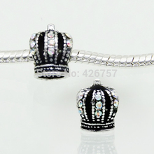1 pcs 11*12mm Antique silver rhinestone crown european charm beads DIY alloy european beads fit Pandora bracelets free shipping