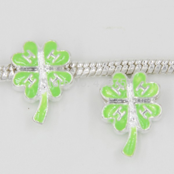 2015 Fashion charm European Beads Clover beads Fit Pandora Bracelet necklace Jewelry Accessories