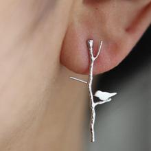 2014 fashion unique trendy vintage designer sterling silver&golden tree branches lovely bird ear stud earrings for women