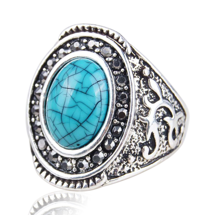 2015 New Vintage Bohemian Turquoise Rings For Women 925 Sterling Silver Oval Nfl Jersey Brand Love