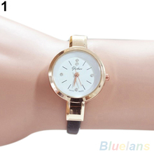 Women s Rhinestone Faux Leather Super Thin Strap Quartz Analog Dress Wrist Watch 2CXU