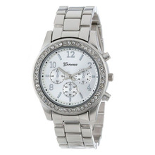 Faux Chronograph Quartz Plated Classic Round Ladies Women Crystals Watch Whale