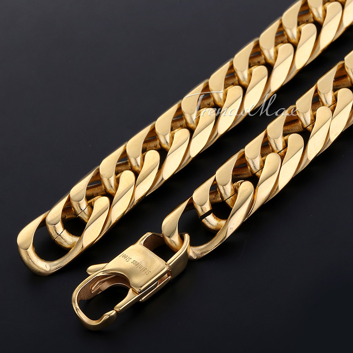 Mens Chain 316L Stainless Steel 13 15mm Heavy Silver Gold Color Double Curb Cuban Link Rombo