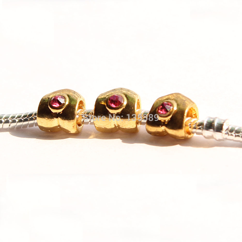 3pcs DIY Jewelry accessories Zinc alloy with Crystal gold plating big hole beads apply to fit