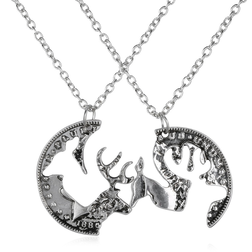 Custom engraved boyfriend girlfriend deer head heart hunting southern love buck doe his hers promise pendant