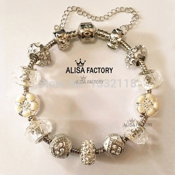 Free shipping 925 Daisies Murano Glass Crystal European Charm Beads Fits Pandora Style Bracelets