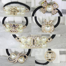 Hot sale Lovely Pearl Skull crown Hair Band Hair Jewelry Bow Hair Rope Headwear Elastic Hair Accessories Bow Bowknot