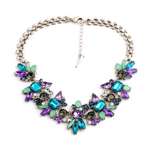 Luxury Created Crystal Flower Pendants Statement Necklace 2015 Fashion Jewelry  Women Accessories