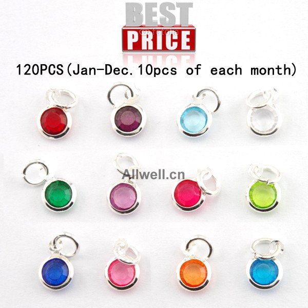Free shipping 120pcs lot mixed Birthstone charms 6mm crystal for for Personalized Necklace Jan Dec 10pcs