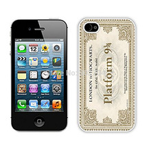 Fashion Print Plastic Back Skin Shell Back Cover Case for Iphone 4 4s Hogwarts Express Train Ticket-white