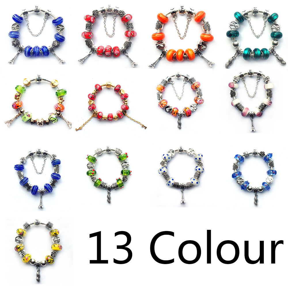 New 2015 Europe Fashion Glass Charm Beads Fits Pandora Style Bracelets For women Adjustable DIY Bracelet