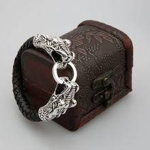 leather Tibetan silver men bracelet titanium fashion male vintage accessories parataxis dragon bracelet men jewelry
