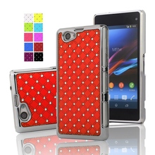 Rhinestone Plastic Case Rubberized Matte Cover With Silver Edge Star Bling Case For  SONY Xperia Z1 mini D5503 Compact Phone Bag
