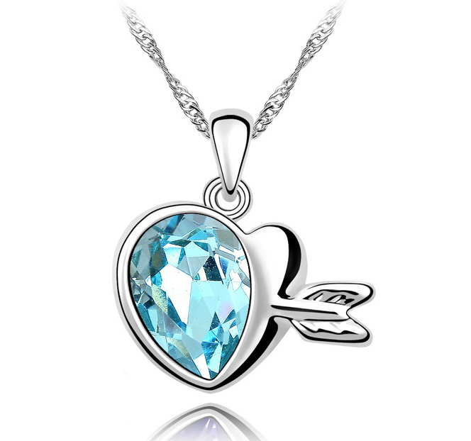 Cupid Lover White Gold Plated Austrian Crystal Goldedn Heart Pendant Necklace for Women Brand Love Wedding