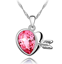 Cupid Lover White Gold Plated Austrian Crystal Goldedn Heart Pendant Necklace for Women Brand Love Wedding