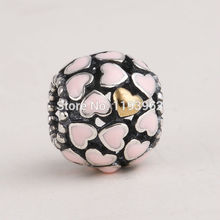 14K Gold Plated Pink Enamel Heart Charm Beads Fits Pandora Bracelets Authentic 925 Sterling Silver Heart