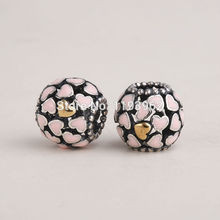 14K Gold Plated Pink Enamel Heart Charm Beads Fits Pandora Bracelets Authentic 925 Sterling Silver Heart