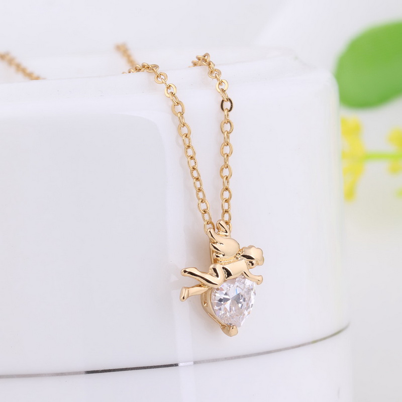 Elegant Jewelry 1PC 18K Gold Plated Pendant Chain Necklace With White Zircon Cupid 45 5cm Min