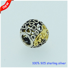 Pure 925 Sterling Silver Openwork Gold Plated Love Bead Fits Pandora Charms Bracelets Women DIY Jewelry