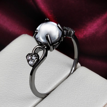 Elegant Style 18K Black Gold Oval White Opal Zircon Fashion Finger Rings Wedding Jewelry Women Gift Size 8