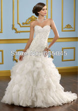 Vestido De Noiva 2015 New Arrival Fashionable Style Custom Made Organza Appliques Crystal Beading Ruffles Mermaid