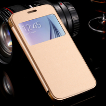 For Galaxy S6 Fashion Window View Cloth Skin Flip Leather Case For Samsung Galaxy S6 G920